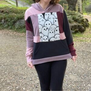 Playful Ghost Hoodie - Pink, Black, and Burgundy